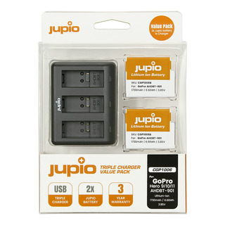 Trippelladdare + 2st Enduro-batterier till Hero12, Hero11, Hero10 & Hero9
